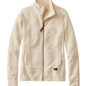 L.L.Bean Women's Quilted Full-Zip Sweatshirt in cream 100% Cotton